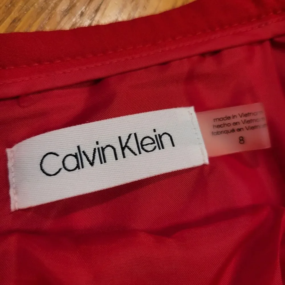 Calvin Klein Accordian Skirt Size 8 Red A-Line Midi Preppy‎ Holiday Career - Picture 3 of 13